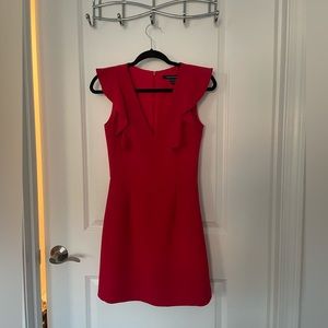 Whisper Ruffle V Neck Dress in Red